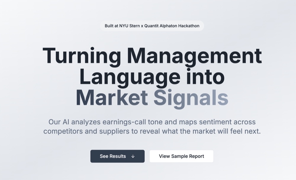 Earnings Call Bot landing page: Turning Management Language into Market Signals