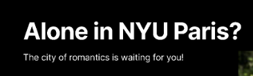 AbroadRomantics banner reading Alone in NYU Paris? The city of romantics is waiting for you!