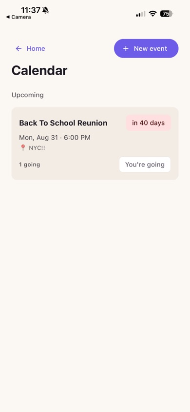 UPHouse's shared calendar with an upcoming event