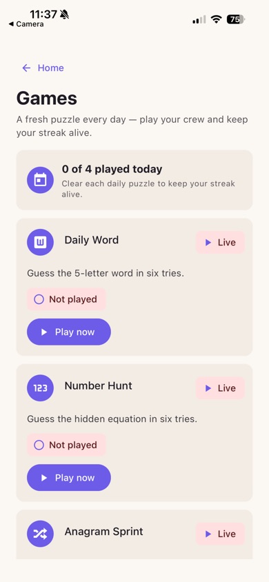 UPHouse's Games hub with daily puzzles